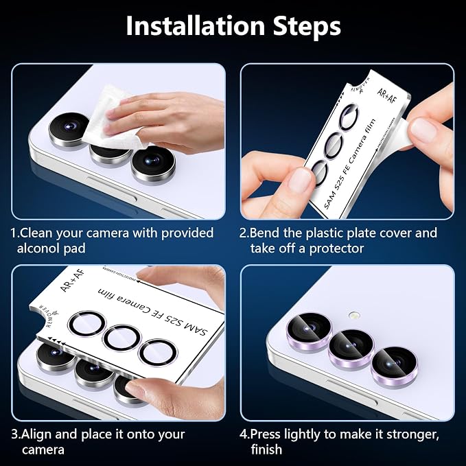for Samsung Galaxy S25 FE Camera Lens Protector, Individual Metal Ring Tempered Glass Lens Cover, [Strong Adsorption] Scratch Resistant Ultra-Thin HD Clear Lens Cover, 1 Set-Purple Ring - Image 6