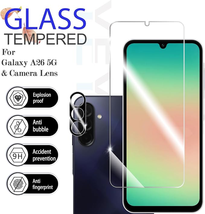 Galaxy A26 HD Clear Tempered Glass Screen Protector + Camera Lens Protectors, [2+2 Pack] [3D Glass] [Anti-Glare] [Bubble-Free] Screen Protector Glass For Samsung Galaxy A26 - Image 2