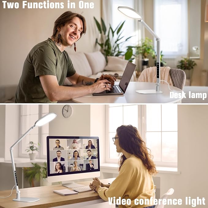 Eye-Care Desk Light for Video Calls Home Office-White | 15W LED Desk Lamp with CRI 97.8 Memory & Timer Function, 1200LM Dimmable Computer Light for Conference, Reading, Study - Image 2
