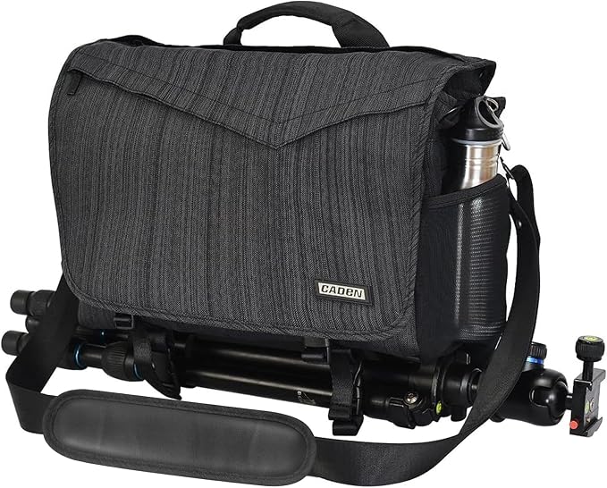 CADeN Camera Bag Case Shoulder Messenger Photography Bag with Laptop Compartment 14", Tripod Holder, Compatible for Nikon, Canon, Sony, DSLR SLR Mirrorless Cameras Waterproof Black by CADeN