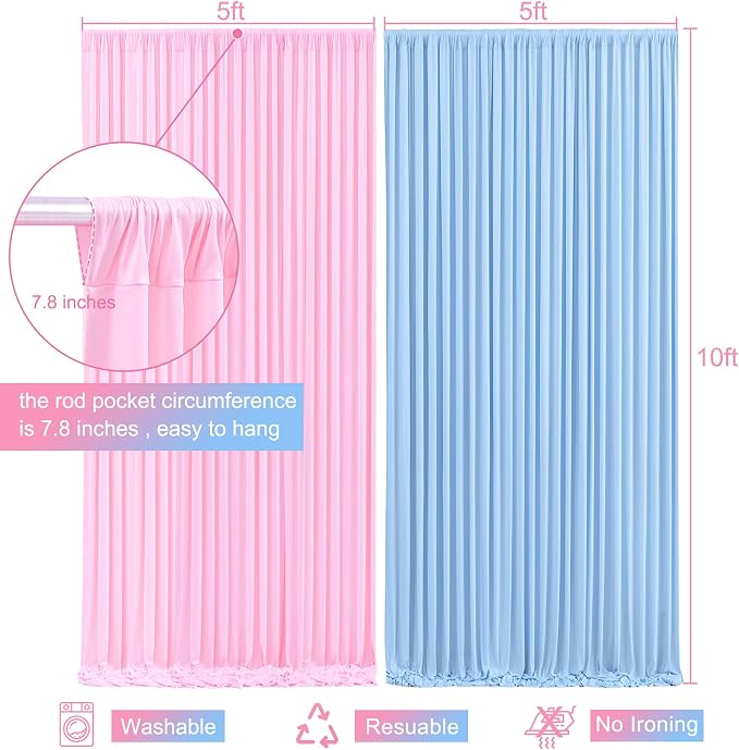 10x10 Pink Blue Backdrop Curtains for Gender Reveal Boy or Girl Parties Wrinkle Free Photo Curtains Backdrop Drapes Fabric Decoration for Birthday Party Baby Shower 5ft x 10ft,2 Panels - Image 5