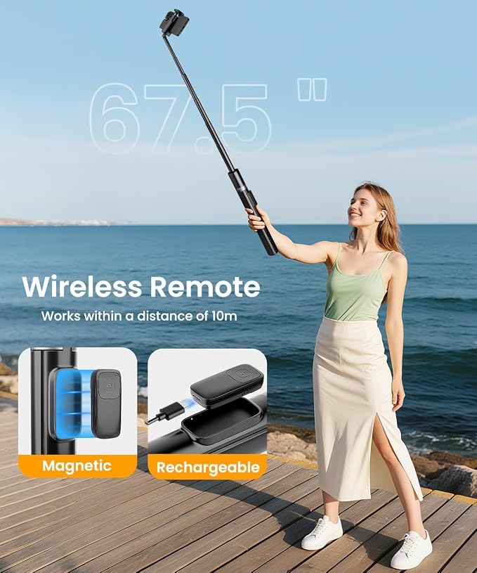 VICTIV 68" Phone Tripod, Auto Open iPhone Tripod with Remote and Fill Light | Extendable Selfie Stick Tripod for iPhone Android, Cell Phone Stand for Video Recording, Selfies, Vlogging, Live Streaming - Image 3