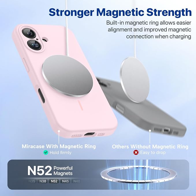 miracase Magnetic for iPhone 16 Plus Case, [Soft Anti-Scratch Microfiber Lining], Compatible with MagSafe, Liquid Silicone Shockproof Drop Protection Phone Case for 16 Plus,Sand Pink - Image 5