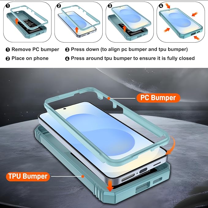 Gritup Fit for Samsung Galaxy S25 Case with Slide Camera Cover | 2 Pcs Screen Protector, Build in 360° Rotating Ring Kickstand, Military Grade Protective Phone Case, Green - Image 4