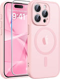 FNTCASE for iPhone 15 Pro Max Case, Fit for Magsafe, Glass Screen Protector | Full Camera Protection, Translucent Matte, 14FT Military Grade Drop Proof, Shockproof Protective Phone Cover, Light Pink by FNTCASE