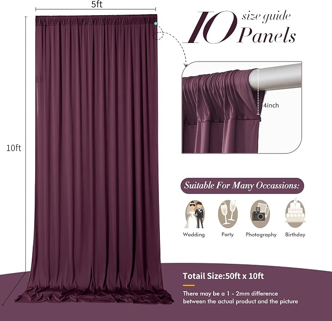 50 ft x 10 ft Wrinkle Free Maroon Backdrop Curtain for Parties, Polyester Burgundy Photo Backdrop Drapes 10 Panels 5x10ft for Baby Shower Wedding Birthday Photography Curtain Engagement Ceremony - Image 5