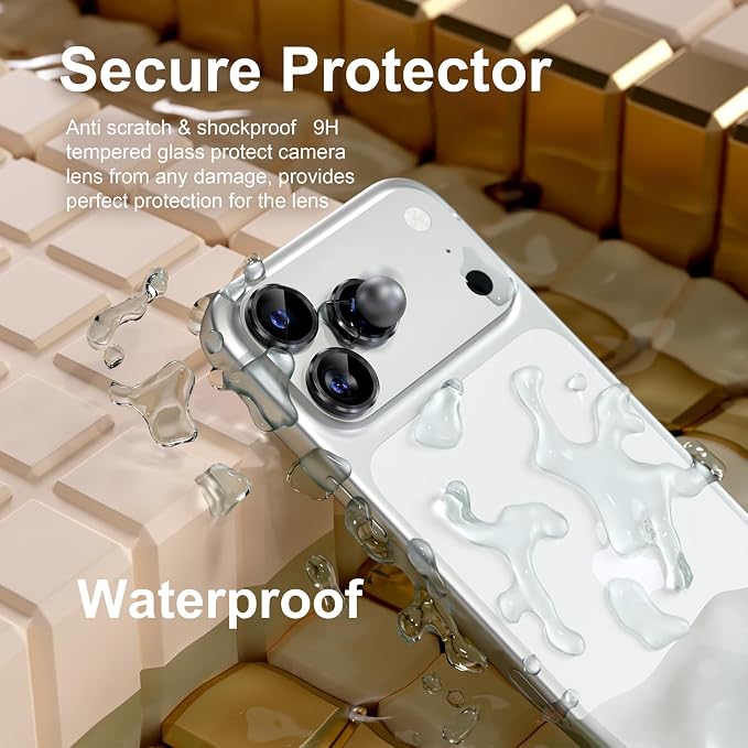 Misea Compatible for iPhone 17 Pro/iPhone 17 Pro Max Camera Lens Protector | 9H Tempered Glass Ultra HD Bling Camera Screen Protector Cover Metal Individual Ring Decoration Accessories, Black - Image 3