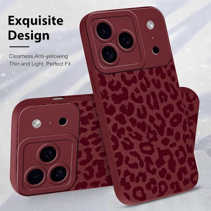 Cute Burgundy Cheetah Print Phone Case for iPhone 17 Pro 6.3" | Aesthetic Leopard Pattern Design Cover Full Camera Lens Protective Shockproof Soft Slim TPU Funda for Women Girls - Image 4