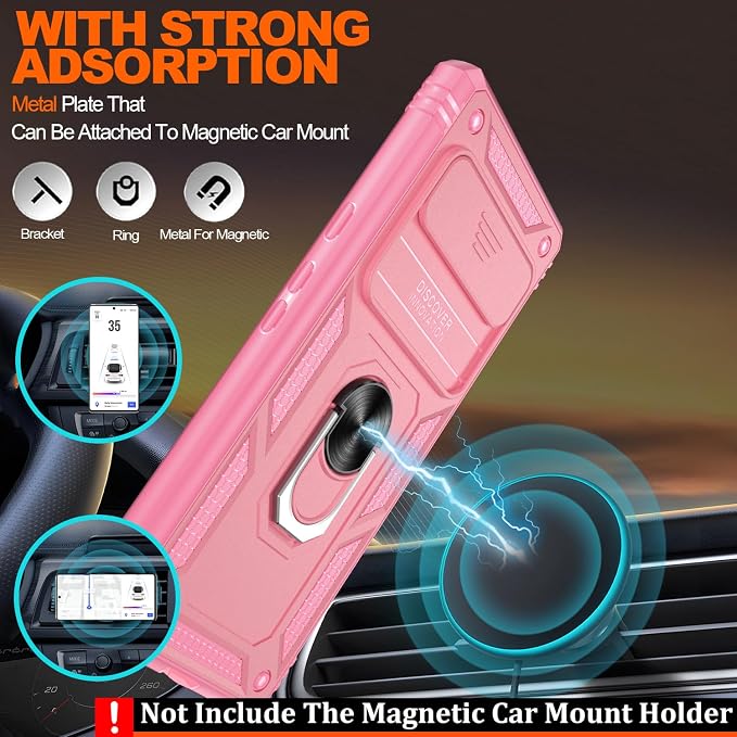 for Google Pixel 6 Pro Case with Slide Camera Cover & Screen Protector (2 PCS), Pixel 6 Pro Case Build in 360° Rotating Ring Kickstand, Military Grade Protective Case for Google 6 Pro Case, Pink - Image 6