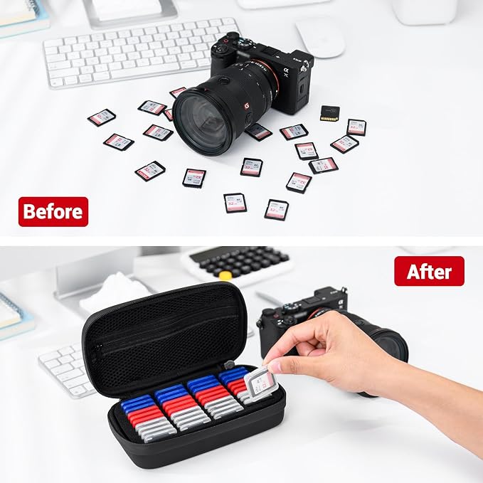 EVA PU SD Card Case with 40 PCS Individual Plastic Memory Card Holder for 40 SD SDXC SDHC Cards,Dual Protect Water-Resistant Anti-Shock SD Card Carrying Case Organizer with Handle & Labels - Image 9