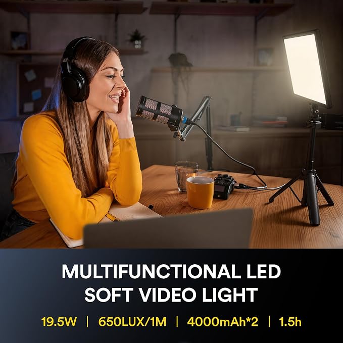 13" LED Video Soft Light Panel with Desk Stand | 19.5w 650lux/M Photography Studio Lights with Cri>95 & 2500-6500k, For Tiktok, Youtube Video Recording and Streaming - Image 2