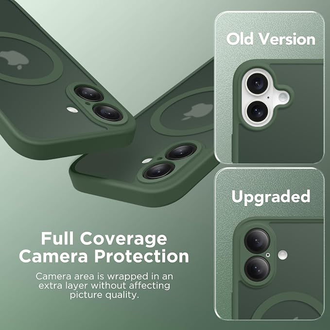 CAPRARO for iPhone 16 Case, Compatible with MagSafe | Upgraded [Full Camera Protection] Protective Translucent Matte Women Girl Magnetic Phone Case Cover, Deep Green - Image 6