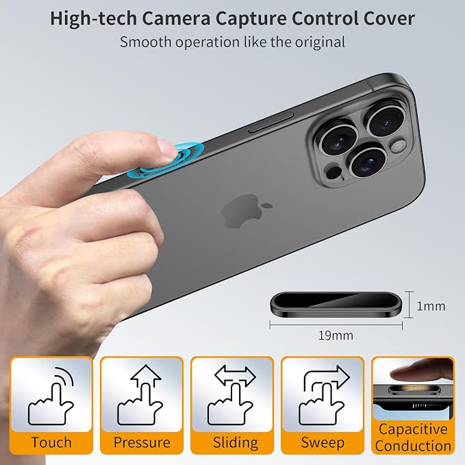 AMANECER 2 Pack Camera Control Button Protector for iPhone 16 Pro/16 Pro Max/17 (Standard), Auto-Alignment Sensitive Capacitive Protective Cover fit Apple Phone Side Click Capture Key, Black Titanium - Image 5