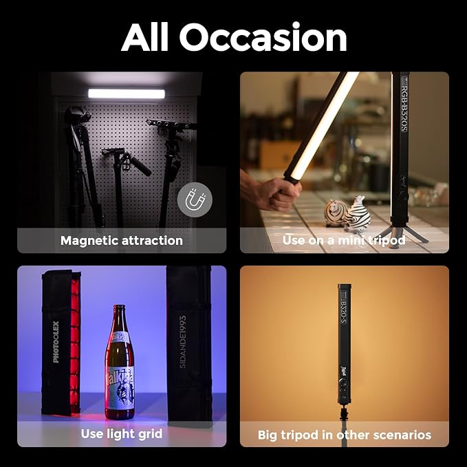 PHOTOOLEX Magnetic Light Wand, 360° RGB Tube Light, LED Video Light Stick | 10W/Full Color/CRI 96+/TLCI 97+/2500K-9900K/21 Scenes/Handheld/5200mAh, for Studio Photography Vlog Recording Streaming - Image 7