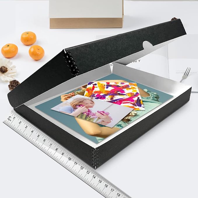 Lineco Clamshell Archival Storage Box, 13.5x19.5x1.75 In, Black, Pack of 2 | Acid-Free with Metal Edge Boxboard, Organize and Store Photos Documents Cards Negatives Magazine Prints Family Records DIY - Image 3