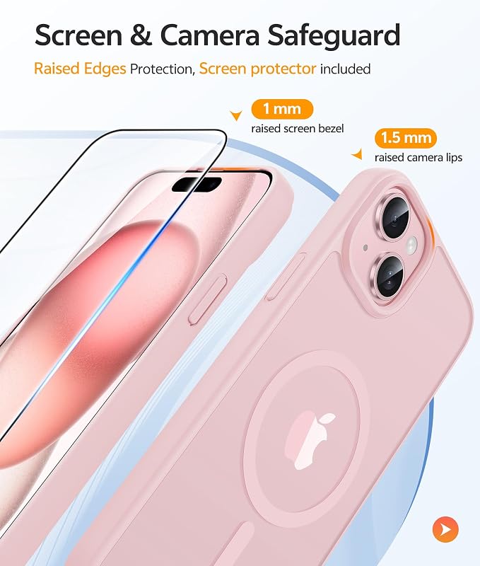 FNTCASE for iPhone 15/14/13 Case, Fit for Magsafe, Glass Screen Protector | Translucent Matte, Magnetic Phone Cases, 14FT Military Grade Drop Protection, Slim Shockproof Protective Cover, Light Pink - Image 4