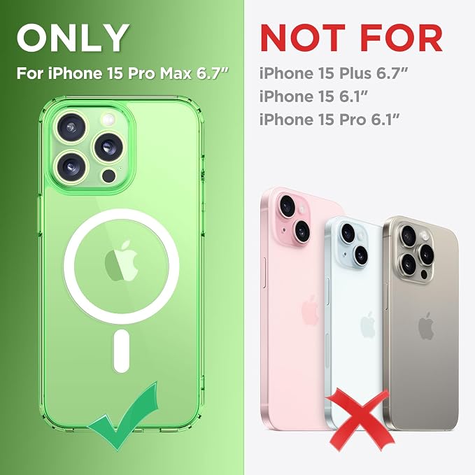 CAPRARO for iPhone 15 Pro Max Case, Compatible with MagSafe | Upgraded [Full Camera Protection] Shockproof Protective Slim Translucent Matte Magnetic Phone Case 6.7'', Clear Green - Image 2