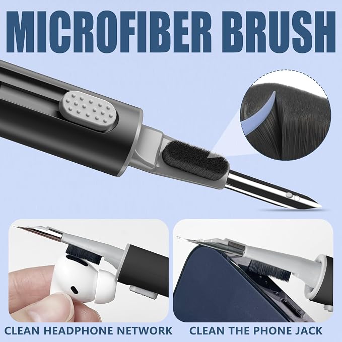 Inesore for AirPod Cleaning Kit, for Phone Earbuds Electronics (Black) | Metal Tip, High-Density Soft Brush, Flocked Sponge Tip, 3 in 1 Design, Compact & Lightweight, Easy Operation, Easy to Carry - Image 5