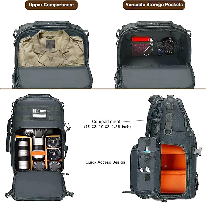 MOSISO Camera Backpack, DSLR/SLR/Mirrorless Tactical Camera Bag Case | Photography Bag with Laptop Compartment Compatible with Canon/Nikon/Sony, Gray - Image 2
