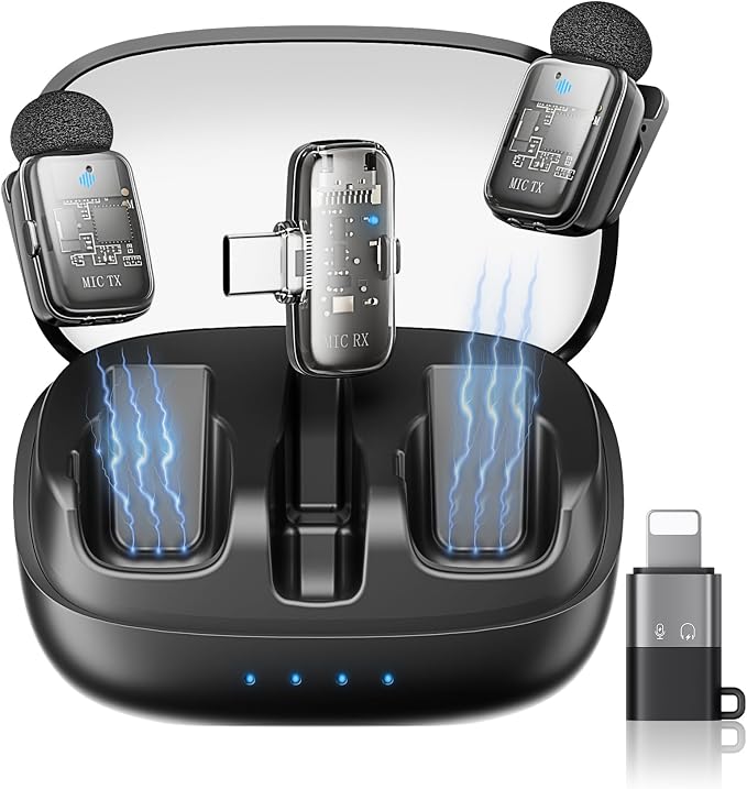 Mini 2 Wireless Lavalier Microphones for iPhone 15/16/17 & Android, 3-Level Noise Reduction, Plug & Play, 36H Battery with Charging Case, Wireless Lapel Mic for Video Recording, Vlogging by KUKIHO