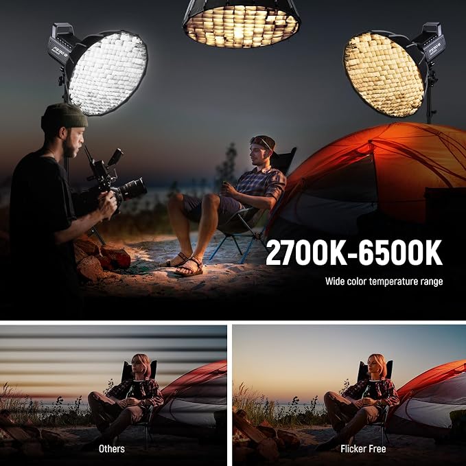 NEEWER FS150B LED Video Light 2.4G/APP Control,130W Bi Color COB Silent Photography Continuous Output Lighting with 4 Types Precise Dimming, 72000lux/1m, 2700K-6500K, CRI 97+,12 Effects, Bowens Mount - Image 4