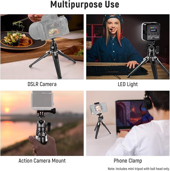 NEEWER Mini Desk Tripod, Metal Table Top Small Portable Travel Selfie Stick Stand with 360° Ball Head & 1/4" Screw for Camera Mobile Phone Holder Action Cam, Cleaning Cloth, Max Load 6.6 lbs, TP29 - Image 2