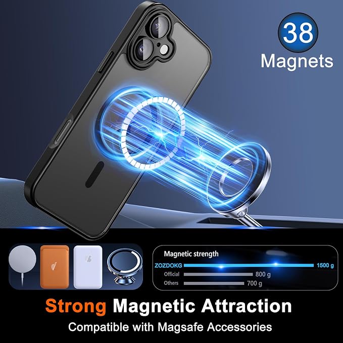 for iPhone 17 Case with Privacy Screen Protector, Black | Full Camera Protection, Magnetic, Compatible with MagSafe, Translucent Matte Shockproof Phone Protective Cover for iPhone 17 - Image 3