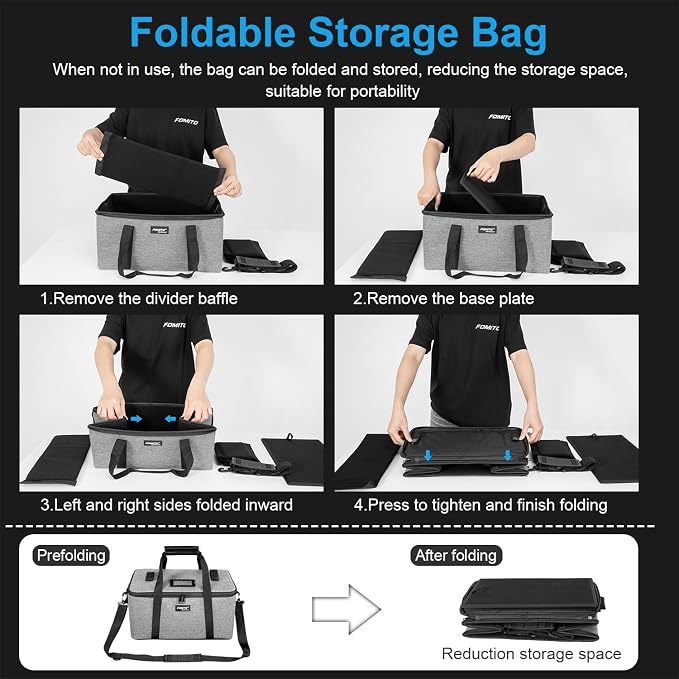 FOMITO AB-27 Foldable Camera Bag 16.73in x 11in x 8.66in Shockproof Case for DSLR, Gimbal, Drone Heavy-Duty Handle DIY liner - Image 6