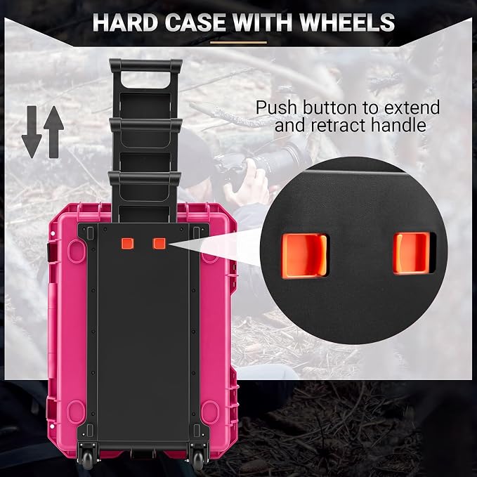 Relaxweex Rolling Camera Hard Case with Padded Dividers & Wheels, Impact-resistant Hard Shell Travel Case for Cameras, Lenses & Accessories(26 x 20 x 10 Inch,Rose Red) - Image 4