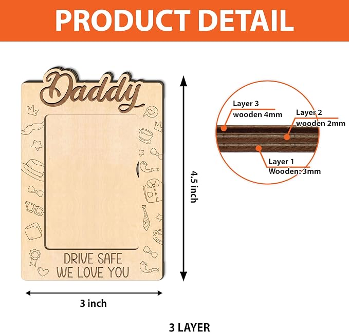 Personalized Daddy Car Visor Clip Picture Frame, Dad Photo Frames, Car Wooden Picture Holder for Father, Gift for Dad Car Accessories, Drive Safe Daddy Visor Clip, We Love You - Image 6