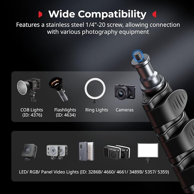 SMALLRIG 74.8"/ 6.23 ft Light Stand Photography, Compact Lighting Tripod | Portable Stand for Softbox, Flash, Ring Light, LED Video Lights, COB Light, Max Load 8.8lbs - 5475 - Image 2
