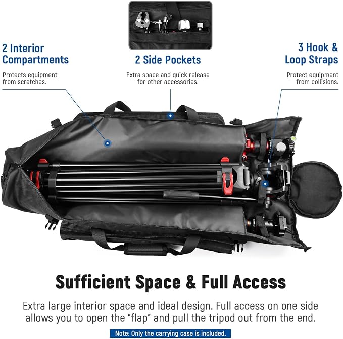 Neewer Tripod Carrying Case, Heavy Duty Waterproof Nylon Bag with Handles & Shoulder Straps, Compact Case with Full Length Zippered Closure, External Pocket for Light Stand/Boom Stand/Tripod, Black, - Image 2