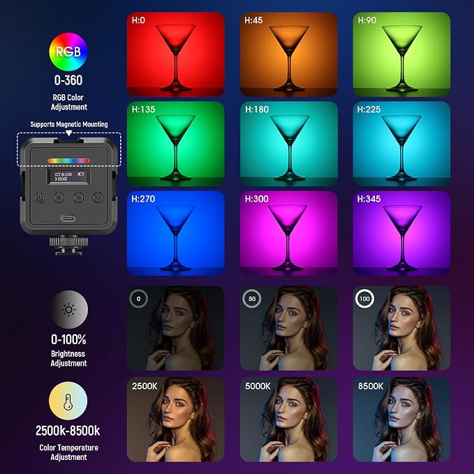 NEEWER Magnetic RGB Video Light, 2 Pack RGB61 LED Camera Light | 360° Full Color, 3 Cold Shoe Mounts, 20 Scenes, 2500K-8500K, 2000mAh Rechargeable, Portable Photography Selfie Lighting - Image 2