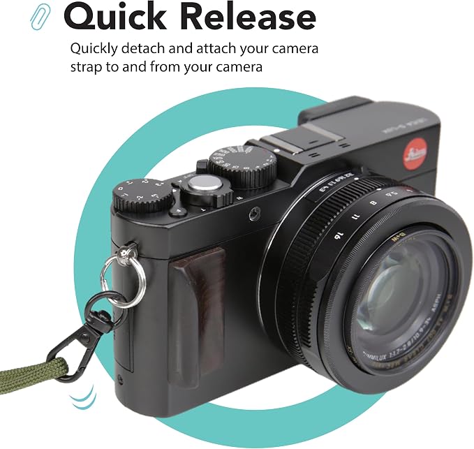Foto&Tech Small Quick Release Adapter Clip for Camera with Round Lugs for Camera Strap, 33lb Breaking Force (5 Set, Black) - Image 2