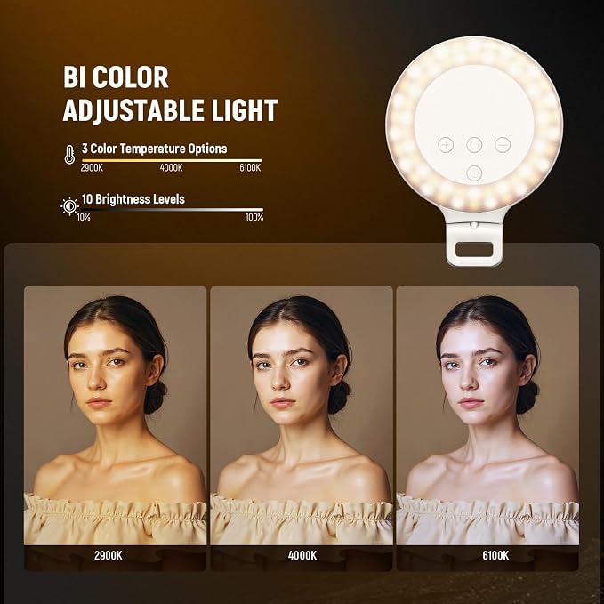 NEEWER Entry Level Version 3.8" Ring Light, 3W Clip on Phone Selfie Lighting for iPhone Laptop Desk Computer Webcam Video Conference Zoom Vlog Recording Streaming Makeup, 3 Modes CRI80 600mAh, NR5 - Image 3