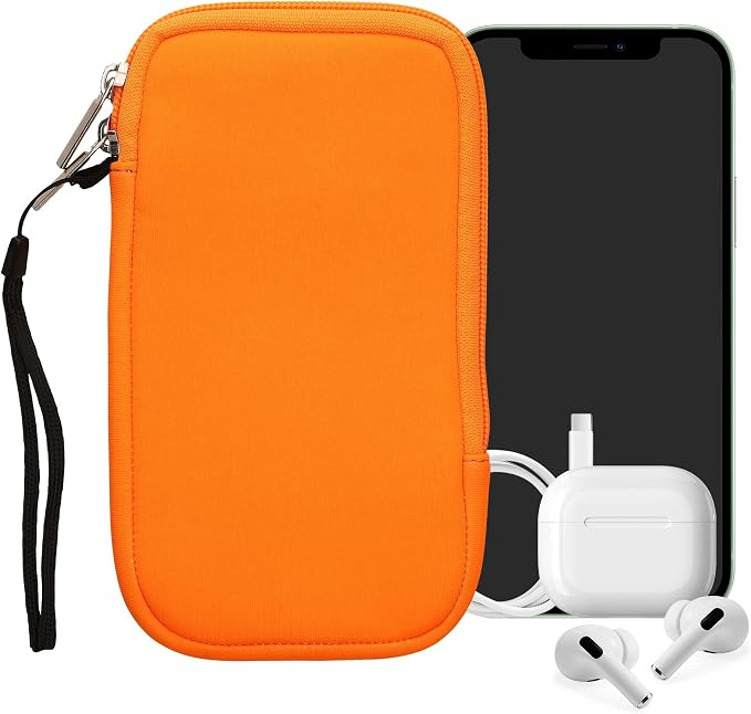 kwmobile Universal Phone Pouch Size XL - 6.7/6.8" - Neoprene Smartphone Pouch with Zip - Water-Repellent Mobile Phone Case - Sleeve in Neon Orange - Image 8