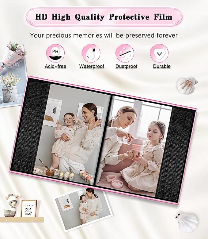 Ejblfe Photo Album 4x6,Linen Cover Slide-in Photo Album Book Can Holds 100 4x6 Photos with 50 Black Sheets for Family,Wedding,Baby and Holiday Pictures (Pink) - Image 4