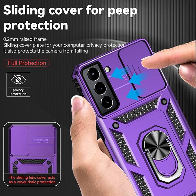 HNHYGETE for Galaxy S21 Case with Screen Protector: [Military Grade 20ft. Drop Tested] Ring Shockproof Protective Phone Case for - Samsung Galaxy S21 (Purple) - Image 4