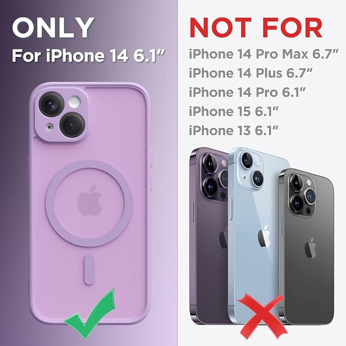 CAPRARO for iPhone 14 Case, Compatible with MagSafe | Upgraded [Full Camera Protection] Shockproof Protective Slim Translucent Matte Magnetic Phone Case 6.1'', Elegant Purple - Image 2