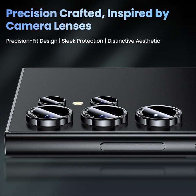 Uyiton for Samsung Galaxy S24 Ultra Camera Lens Protector, Unique Design | Case-Friendly, Military-Grade Sapphire Glass with Aluminum Metal Rear Camera Screen Cover, Black (6.8 inch) - Image 3