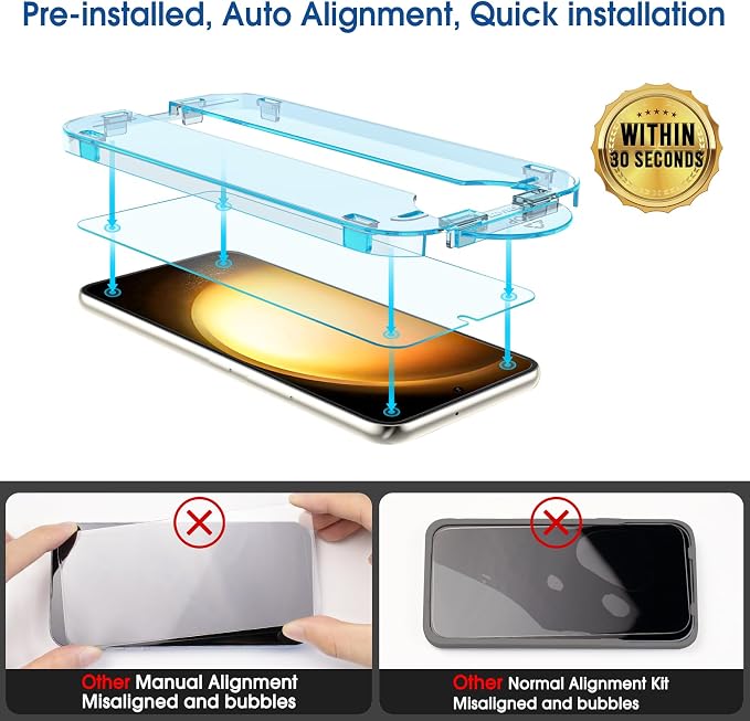 amFilm OneTouch for Samsung Galaxy S23+ Plus Screen Protector TemperedGlass | Auto-Alignment, 30s Install, Bubble Free, Scratch & Drop Protection, HD Clear, Camera Lens Protector, 2+2 Pack (S23P-6.6'') - Image 3