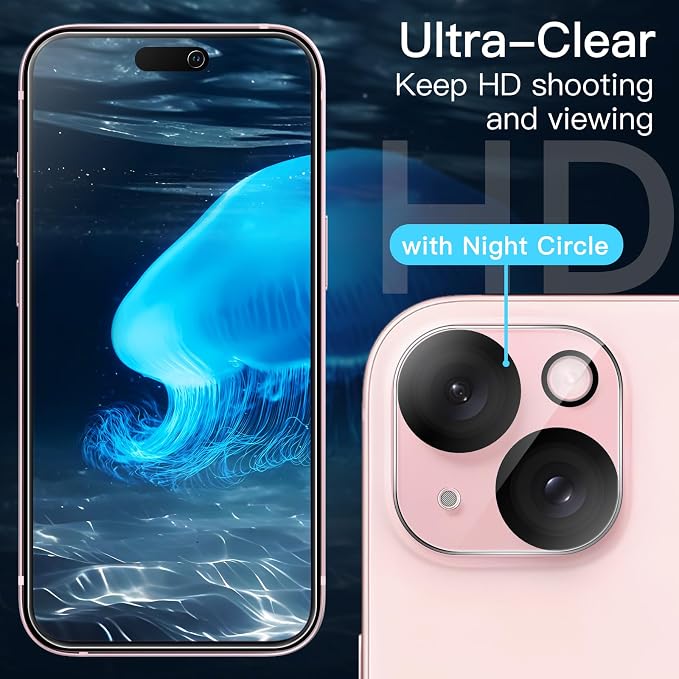 JETech Screen Protector for iPhone 15, 2+2 Pack | with Camera Lens Protector, HD Clear Tempered Glass, Anti-Scratch Protection, Easy Installation Tool - Image 6