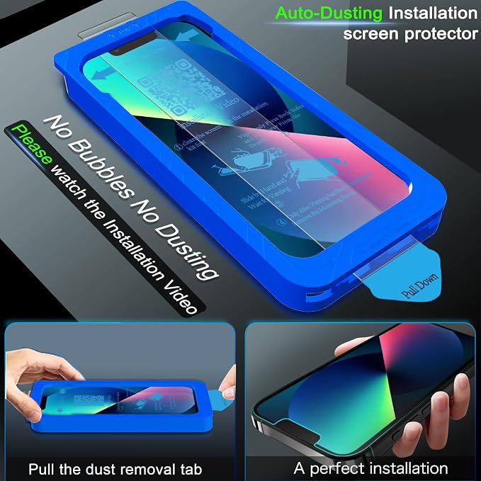 IMBZBK for iPhone 13 Screen Protector, 9H+ Tempered Glass, 2+2 Pack | 9H+ Hardness, Military Grade Shatterproof, Case Friendly, Bubble Free Auto-Dust Removal, with 2 Camera Lens Protectors - Image 2