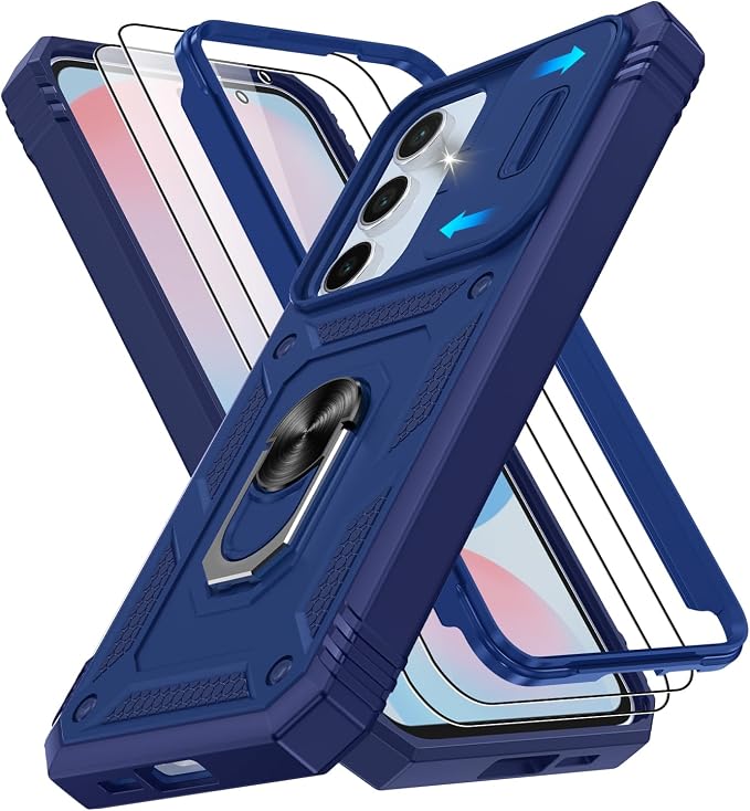 Gritup for Samsung S24 FE Case: Galaxy S24 FE Case with Screen Protector*2 | Magnetic Stand & Slide Camera Cover | Shock Proof Military-Grade para S 24 FE Cover -Blue by Gritup