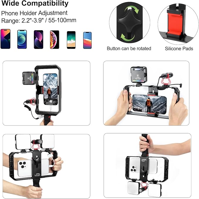 Taisioner Smartphone Video Rig Hand Girp Stabilizer Filmmaking Case | Phone girp with rig phone video stabilizer cold shoe for film maker Compatible with iphone 15/14/13/12/ Pro Max and Android - Image 4