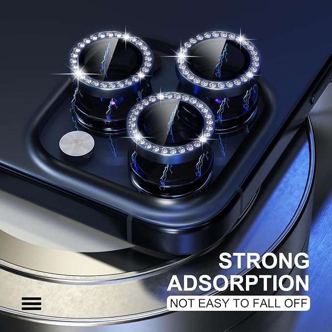 Choiche for iPhone 15 Pro/iPhone 15 Pro Max Camera Lens Protector | Ultra HD, Bling 9H Tempered Glass Camera Cover Screen Protector Metal Ring Decoration Accessories (Diamond-Blue) - Image 6