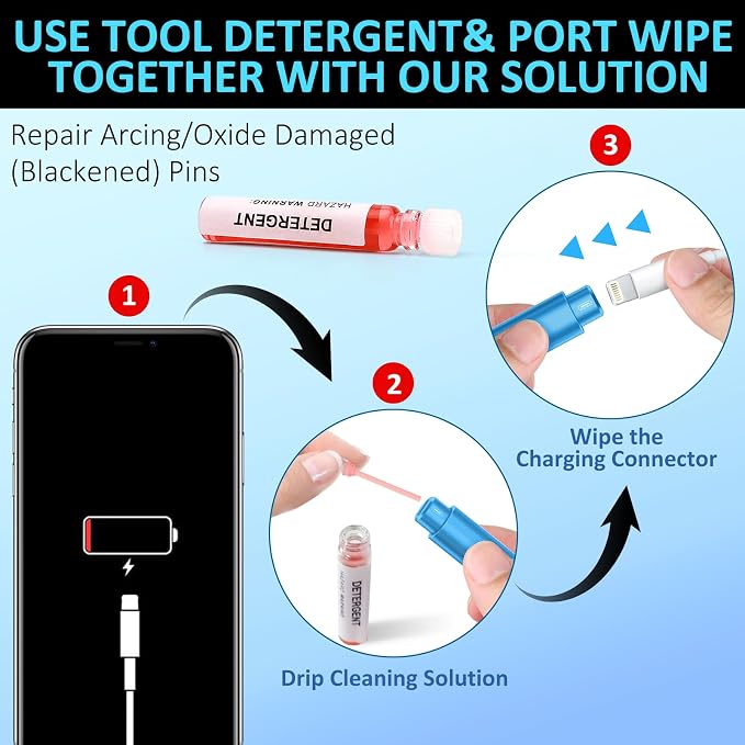 iPhone Cleaning Kit for Charging Port Cleaner AirPod Phone, Light Blue | Multi-Tool, iPhone Cleaner, Repair Lightning Cable USB C Speaker Charger iPad Connector, Compact Portable, with Storage Case - Image 6