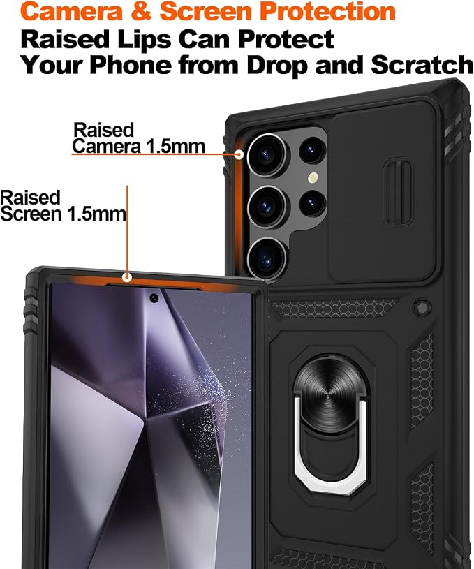 Gritup for S24 Ultra Case: Samsung Galaxy S24 Ultra Case with 2*Screen Protector | Magnetic Stand & Slide Camera Cover | Shock Proof Military-Grade Funda para S 24 Ultra Cover -Black - Image 5