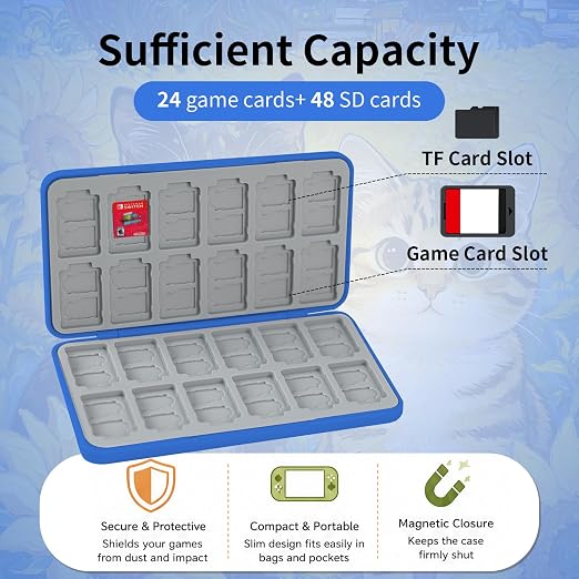 PERFECTSIGHT Switch Game Card Case for Nintendo Switch 2 Lite OLED, Switch 2 Game Holder Cartridge Case for Game Cards and 48 SD Cards, Cute Kawaii Portable Compact Storage Box, Sunflower Cats - Image 2