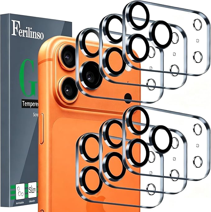 Ferilinso 6Pack Camera Lens Protector for iPhone 17 Pro Max, Tempered Glass | 9H+ Hardness, Military-Grade Shatterproof Camera Cover, Case Friendly, HD, Anti-Scratch, No Flash Glare for Night Shooting by Ferilinso
